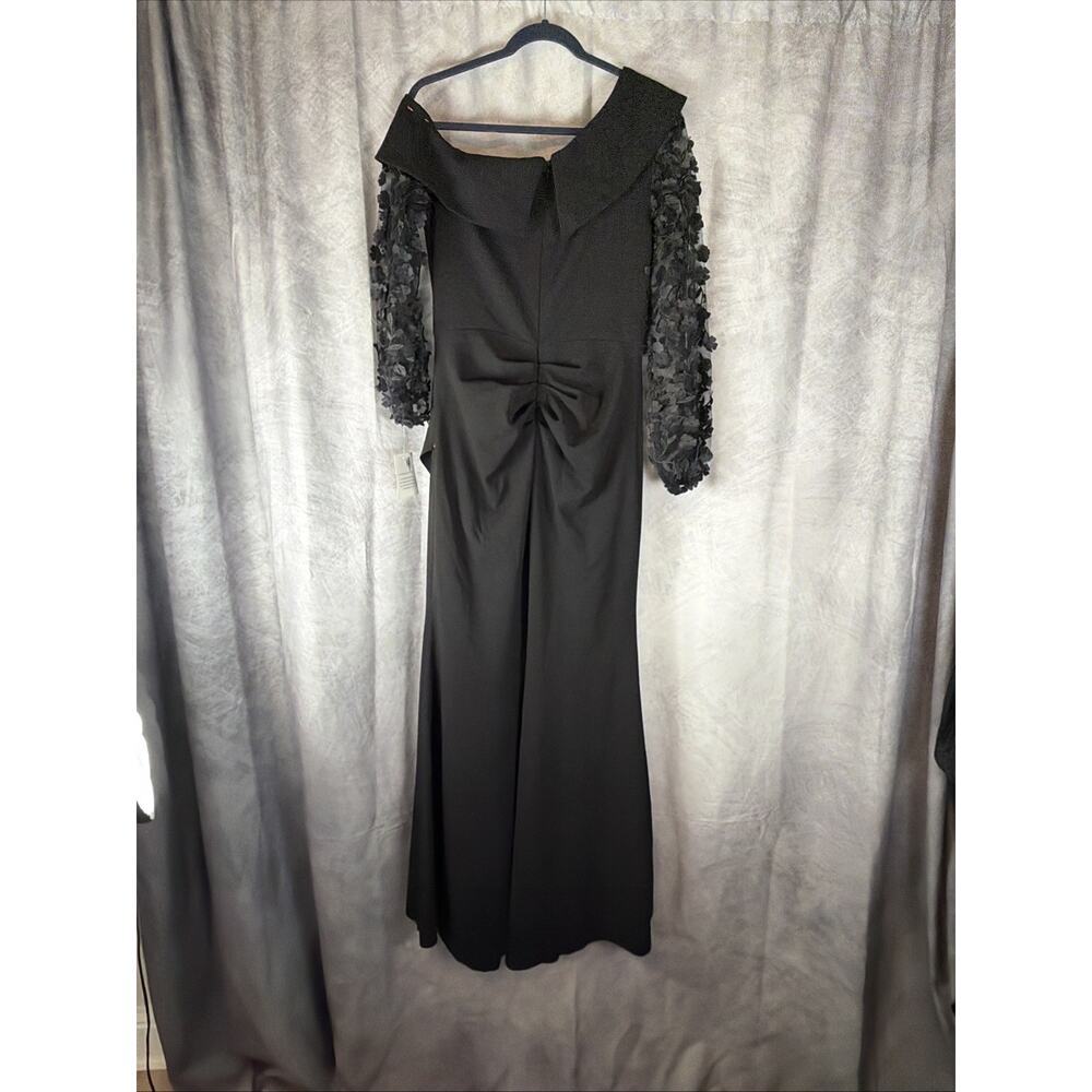 Xscape Black Floral Applique Long Sleeve Scuba Crepe Gown Size 12 $298 - Picture 9 of 13
